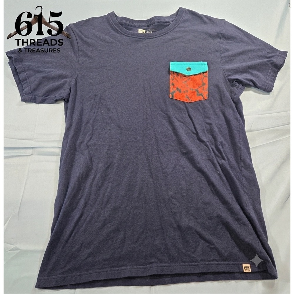 Reef Mens Navy Blue Short Sleeve Floral Contrast Flap Pocket T-Shirt Large